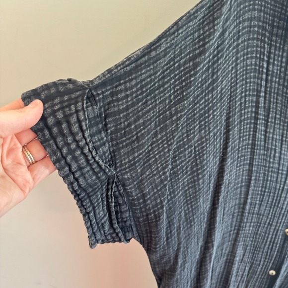 Anthropologie Gauze Button Down Shirt Dress 3X Black Cotton Midi Back Cutout - Picture 2 of 6